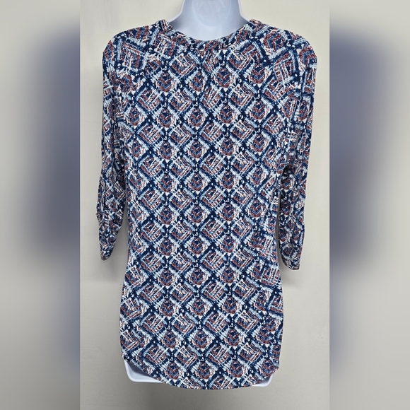 Max Jeans S Slinky Stretch Knit Pullover Top Adjustable Sleeve Geometric Print - Picture 4 of 7